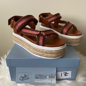 Prada Jacquard and Leather Platform Espadrilles